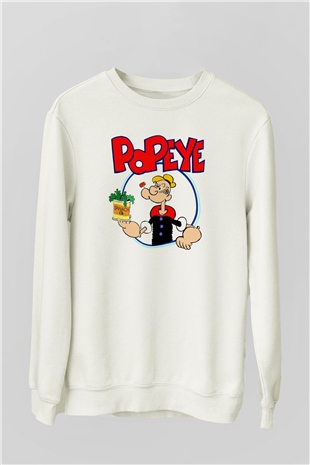 Popeye Beyaz Unisex Sweatshirt