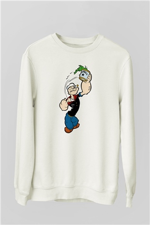 Popeye Beyaz Unisex Sweatshirt