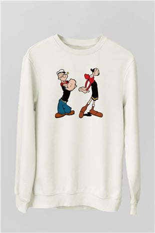 Popeye Beyaz Unisex Sweatshirt