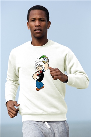 Popeye Beyaz Unisex Sweatshirt