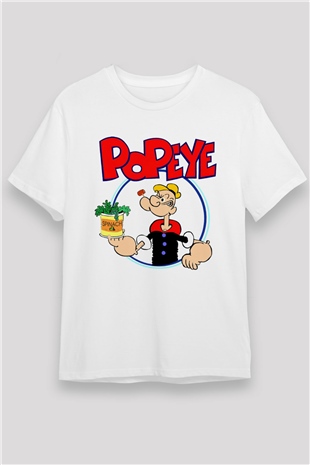 Popeye Beyaz Unisex Tişört T-Shirt