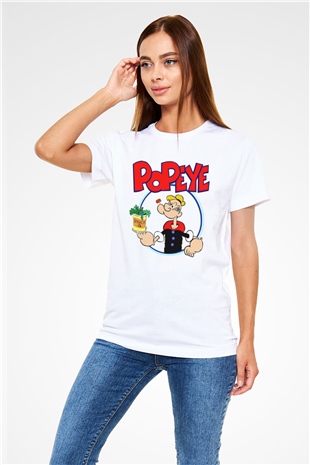 Popeye Beyaz Unisex Tişört T-Shirt