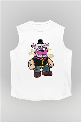 Popeye Freddy Baskılı Unisex Beyaz Kolsuz Tişört