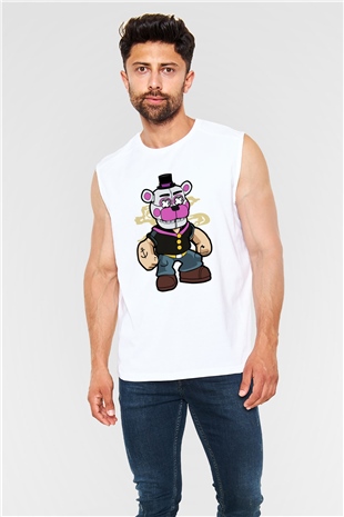 Popeye Freddy Baskılı Unisex Beyaz Kolsuz Tişört