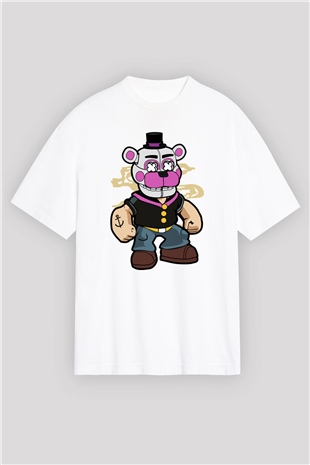 Popeye Freddy Baskılı Unisex Beyaz Oversize Tişört
