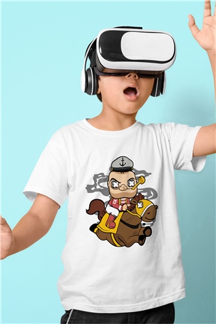 Popeye Jockey Baskılı Beyaz Unisex Çocuk Tişört