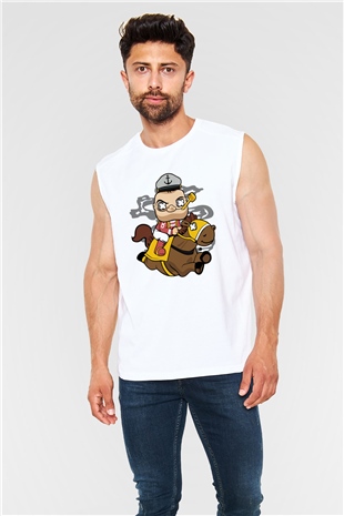 Popeye Jockey Baskılı Beyaz Unisex Kolsuz Tişört