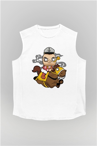 Popeye Jockey Baskılı Beyaz Unisex Kolsuz Tişört