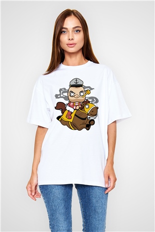 Popeye Jockey Baskılı Beyaz Unisex Oversize Tişört