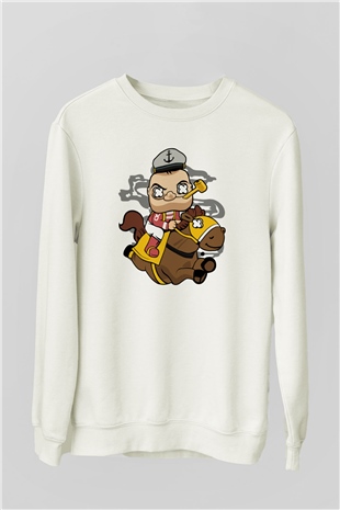 Popeye Jockey Baskılı Beyaz Unisex Sweatshirt