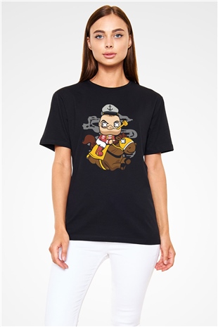 Popeye Jockey Baskılı Siyah Unisex Tişört