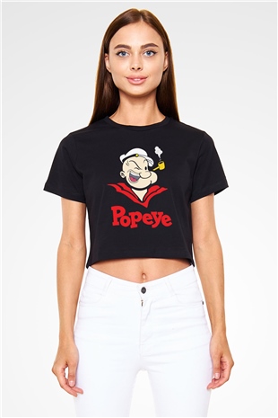 Popeye Siyah   Crop Top Tişört