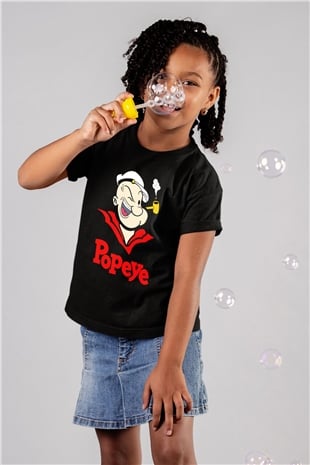 Popeye Siyah Unisex  Çocuk Tişört