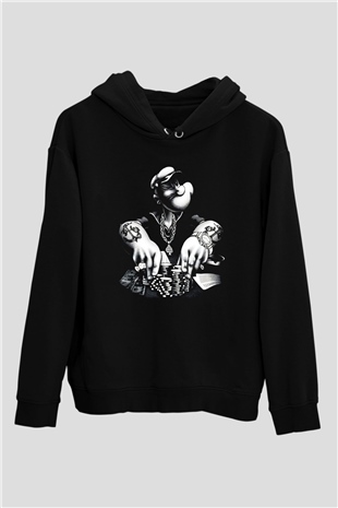 Popeye Siyah Unisex Kapüşonlu Sweatshirt