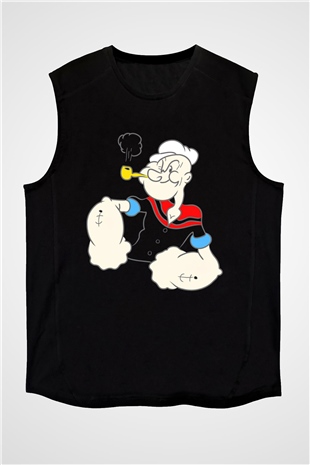 Popeye Siyah Unisex Kolsuz Tişört