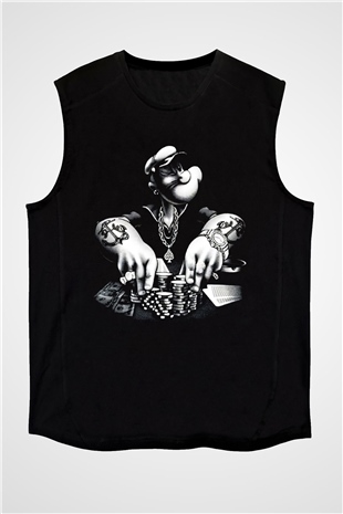Popeye Siyah Unisex Kolsuz Tişört