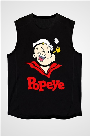 Popeye Siyah Unisex  Kolsuz Tişört