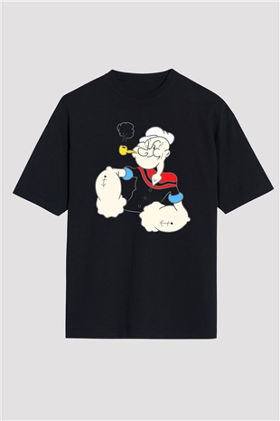 Popeye Siyah Unisex Oversize Tişört