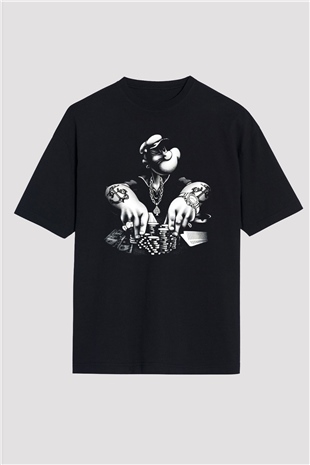 Popeye Siyah Unisex Oversize Tişört