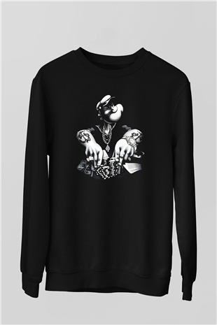 Popeye Siyah Unisex Sweatshirt