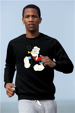 Popeye Siyah Unisex Sweatshirt