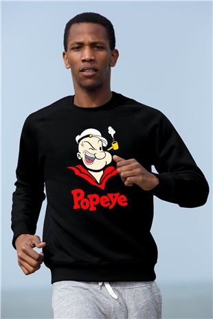 Popeye Siyah Unisex  Sweatshirt