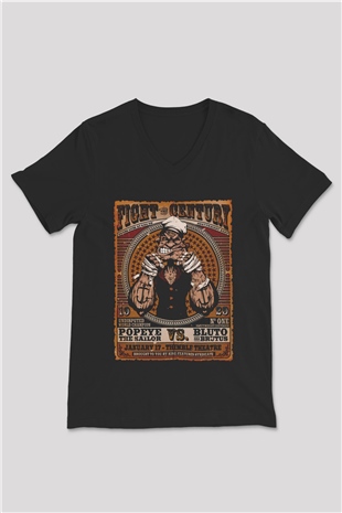 Popeye Siyah Unisex  V Yaka Tişört