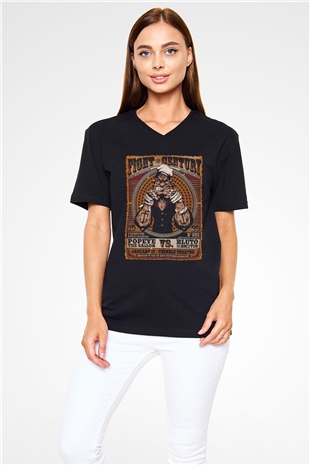 Popeye Siyah Unisex  V Yaka Tişört