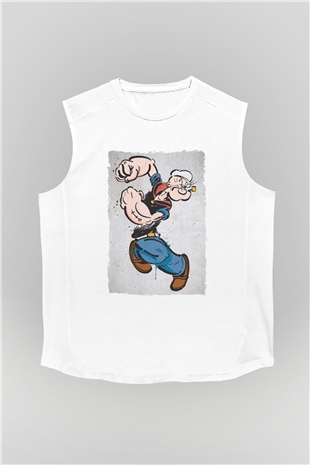 Popeye Temel Reis Baskılı Unisex Beyaz  Kolsuz Tişört