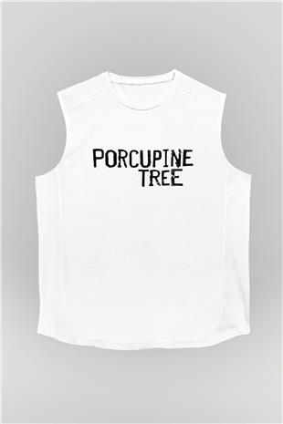 Porcupine Tree Baskılı Beyaz Unisex Kolsuz Tişört - Tshirt
