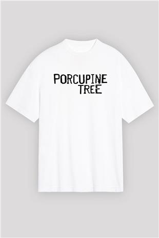 Porcupine Tree Baskılı Beyaz Unisex Oversize Tişört - Tshirt