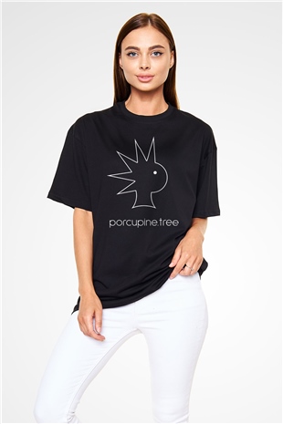 Porcupine Tree Baskılı Unisex Siyah Oversize Tişört - Tshirt