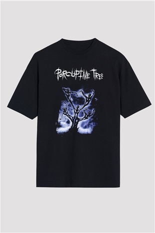Porcupine Tree Baskılı Unisex Siyah Oversize Tişört - Tshirt