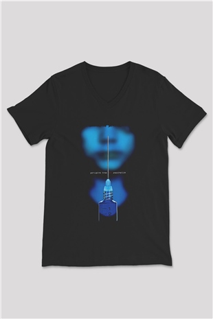 Porcupine Tree Baskılı Unisex Siyah V Yaka Tişört - Tshirt