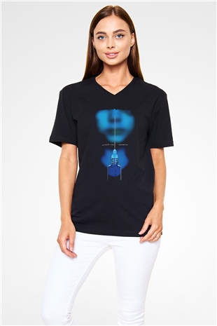 Porcupine Tree Baskılı Unisex Siyah V Yaka Tişört - Tshirt