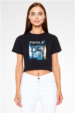 Portal Siyah  Crop Top Tişört