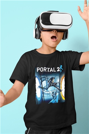 Portal Siyah Unisex Çocuk Tişört
