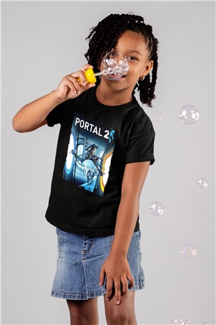 Portal Siyah Unisex Çocuk Tişört