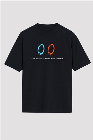 Portal Siyah Unisex Oversize Tişört T-Shirt