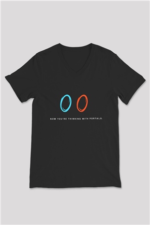 Portal Siyah Unisex V Yaka Tişört T-Shirt