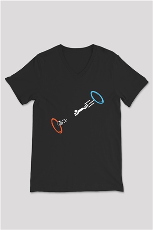 Portal Siyah Unisex V Yaka Tişört T-Shirt