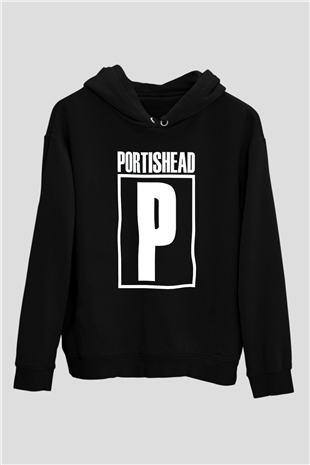 Portishead Baskılı Unisex Siyah Kapüşonlu Sweatshirt