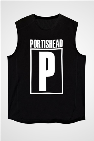 Portishead Baskılı Unisex Siyah Kolsuz Tişört - Tshirt
