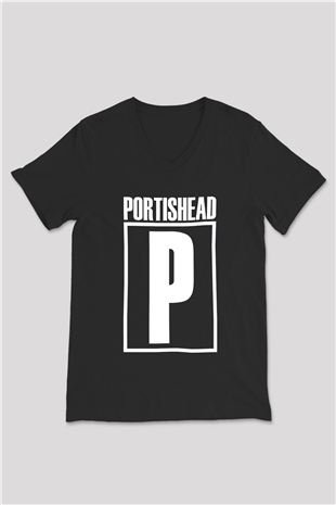 Portishead Baskılı Unisex Siyah V Yaka Tişört - Tshirt