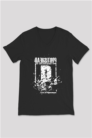 Portishead Baskılı Unisex Siyah V Yaka Tişört - Tshirt
