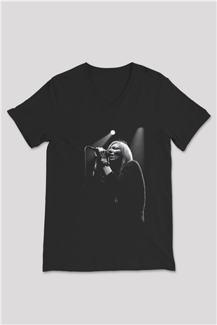 Portishead Baskılı Unisex Siyah V Yaka Tişört - Tshirt