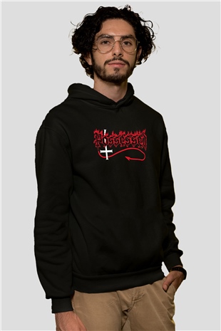 Possessed Baskılı Unisex Siyah Kapüşonlu Sweatshirt