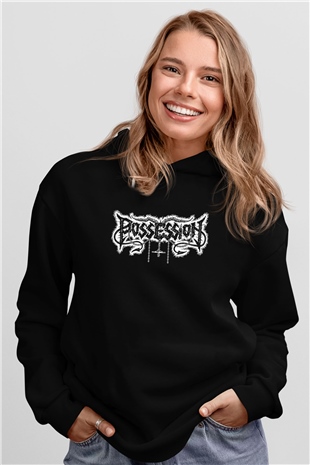 Possessed Baskılı Unisex Siyah Kapüşonlu Sweatshirt