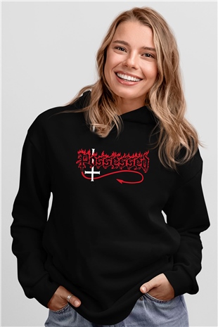 Possessed Baskılı Unisex Siyah Kapüşonlu Sweatshirt