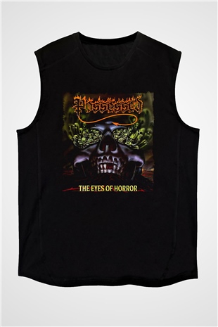 Possessed Baskılı Unisex Siyah Kolsuz Tişört - Tshirt